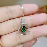 Geometric Green Emerald Necklace - Sterling Silver Triangle Gemstone Teardrop Emerald Pendant Tiny Minimalist Dynamic stone Jewelry #108