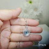 Tiny Aquamarine Necklace - Sterling Silver Sunflower Aquamarine Pendant - Halo Blue Gemstone March Birthstone Aquamarine Jewelry 1104