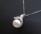 Natural White Pearl Necklace Sterling Silver, Large Freshwater bridal Peal jewelry Mermaid Fish Tail Jewelry 1097