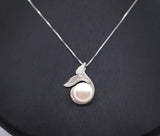 Natural White Pearl Necklace Sterling Silver, Large Freshwater bridal Peal jewelry Mermaid Fish Tail Jewelry 1097