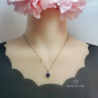 Gemstone Star Blue Sapphire Necklace, White Gold Sterling Silver 2.2 CT Blue Gemstone Sapphire Pendant Jewelry 099
