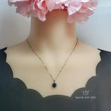 Gemstone Star Blue Sapphire Necklace, White Gold Sterling Silver 2.2 CT Blue Gemstone Sapphire Pendant Jewelry 099