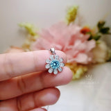 Aquamarine Necklace Sterling Silver Sunflower Pendant Sim Gemstone 1 Ct Blue Gemstone Pendant White Gold March Birthstone Tiny Floral 054