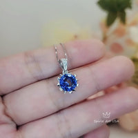 Gemstone Star Blue Sapphire Necklace, White Gold Sterling Silver 2.2 CT Blue Gemstone Sapphire Pendant Jewelry 099