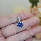 Gemstone Star Blue Sapphire Necklace, White Gold Sterling Silver 2.2 CT Blue Gemstone Sapphire Pendant Jewelry 099