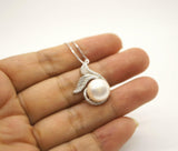 Natural White Pearl Necklace Sterling Silver, Large Freshwater bridal Peal jewelry Mermaid Fish Tail Jewelry 1097