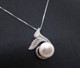 Natural White Pearl Necklace Sterling Silver, Large Freshwater bridal Peal jewelry Mermaid Fish Tail Jewelry 1097