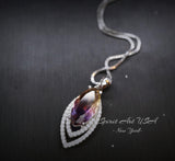Ametrine Necklace Marquise Cut - White Gold Coated Full Sterling Silver - Large 3 CT Ametrine Pendant Diamond Leaf Navette Style