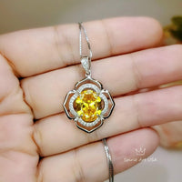 Yellow Gold Moissanite Diamond Necklace, 18KGP @ Sterling Silver - Flower of Life Jewelry - November Birthstone
