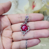 Large Ruby Necklace - Sterling Silver Round Ruby Flower Necklace - July Birthstone Bridal Ruby Jewelry 1034