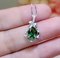 Green Emerald Necklace Sterling Silver Flower Of life Pendant, white gold 18kgp Oval Cut box chain emerald jewelry 077