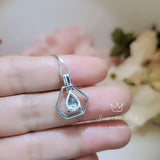 Geometric Aquamarine Necklace - Sterling Silver Triangle Diamond Teardrop 1.2 CT Blue Aquamarine Pendant - Tiny Dynamic Hexagon 18kgp