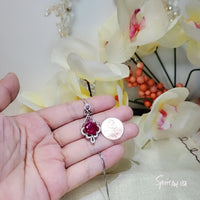 Large Ruby Necklace - Sterling Silver Round Ruby Flower Necklace - July Birthstone Bridal Ruby Jewelry 1034