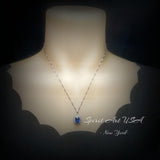Blue Sapphire Necklace - Double Halo Gemstone - Blue Sapphire Pendant 18KGP @ Sterling Silver - September Birthstone - 2.3CT Oval #592