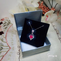 Large Ruby Necklace - Sterling Silver Round Ruby Flower Necklace - July Birthstone Bridal Ruby Jewelry 1034