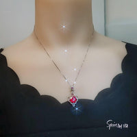 Large Ruby Necklace - Sterling Silver Round Ruby Flower Necklace - July Birthstone Bridal Ruby Jewelry 1034