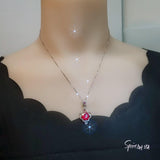Large Ruby Necklace - Sterling Silver Round Ruby Flower Necklace - July Birthstone Bridal Ruby Jewelry 1034