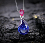 Teardrop Tanzanite Necklace - 7 CT Large Blue Tanzanite Pendant - Sterling Silver - December Birthstone - 18KGP #783