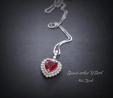 Red Ruby Heart Necklace Double Diamond Halo White Gold Plated Sterling Silver July Birthstone 2 CT Pendant