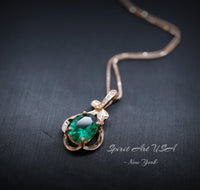 Tiny Rose Gold Coated 925 Sterling Silver Flower Of Life Pendant , Emerald Necklace , May Birthstone Jewelry 078