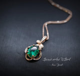Tiny Rose Gold Coated 925 Sterling Silver Flower Of Life Pendant , Emerald Necklace , May Birthstone Jewelry 078