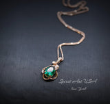 Tiny Rose Gold Coated 925 Sterling Silver Flower Of Life Pendant , Emerald Necklace , May Birthstone Jewelry 078