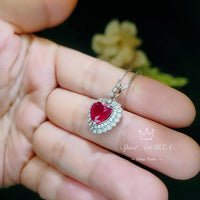Red Ruby Heart Necklace Double Diamond Halo White Gold Plated Sterling Silver July Birthstone 2 CT Pendant