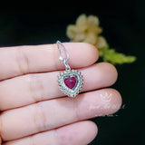Red Ruby Heart Necklace Double Diamond Halo White Gold Plated Sterling Silver July Birthstone 2 CT Pendant