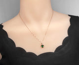 Tiny Rose Gold Coated 925 Sterling Silver Flower Of Life Pendant , Emerald Necklace , May Birthstone Jewelry 078