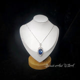 Large Sapphire Sterling Silver Necklace 14 ct Oval Royal Lab Created Blue Sapphire Gemstone Crown Pendant 18k White Gold Plated #919