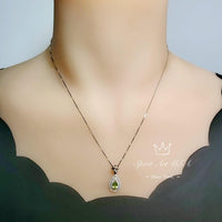 Genuine Peridot Necklace - Double Halo Sterling Silver Tiny Teardrop Natural Peridot Jewelry August Birthstone #369