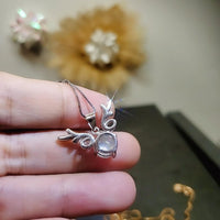 White Opal Necklace - Sterling Silver Diamond Deer Horn Antler Pendant 1099