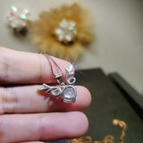 White Opal Necklace - Sterling Silver Diamond Deer Horn Antler Pendant 1099