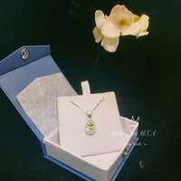 Genuine Peridot Necklace - Double Halo Sterling Silver Tiny Teardrop Natural Peridot Jewelry August Birthstone #369