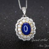 Lapis Lazuli Necklace - Double Halo - Lapis Lazuli Pendant - 18KGP @ Sterling Silver #495