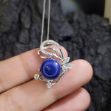 Lapis Lazuli Necklace - Butterfly Jewelry - Natural Genuine Blue Lapis Lazuli - Full 925 Sterilng Silver Butterfly Pendant 1019