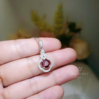 Tiny Red Ruby Necklace Sterling Silver, Round 0.85 CT Ruby July Birthstone White Gold Coated Sterling Silver 1042