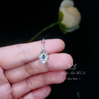 Blue Topaz Necklace - Gold-Plated Sterling Silver Blessing Hand Pendant - Minimalist Jewelry adjustable chain 113