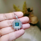 Large Square Paraiba Necklace Pink Topaz Sim Gemstone Pendant White Gold coated Sterling Silver Blue Paraiba Pendant Jewelry #814