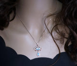 Rose Gold Blue Aquamarine Necklace - Sterling Silver Sky Blue aquamarine Tassel Necklace - Wedding Bridal Pendant, Phoenix Flower 1074