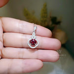 Tiny Red Ruby Necklace Sterling Silver, Round 0.85 CT Ruby July Birthstone White Gold Coated Sterling Silver 1042