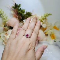 Tiny Ruby Flower Ring, Sterling Silver 0.85 CT, Red Ruby Ring, July Birthstone Gemstone Jewelry Adjustable ring 1058