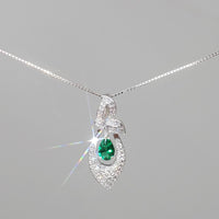 Tiny Emerald Teardrop Necklace Sterling Silver Butterfly Necklace 0.6 Ct Sim Gemstone White gold coated May Birthstone #385