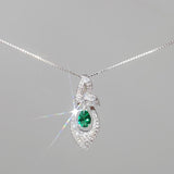 Tiny Emerald Teardrop Necklace Sterling Silver Butterfly Necklace 0.6 Ct Sim Gemstone White gold coated May Birthstone #385