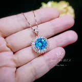 Rose Gold Blue Topaz Necklace - Sterling Silver Sunshine Large 4 CT Round Blue Topaz Pendant - November Birthstone Topaz Jewelry #529