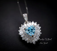 Gemstone Halo Aquamarine Heart Necklace - 18KGP & Sterling Silver - Tiny 1.5 CT Dainty Aquamarine Jewelry - March Birthstone #295