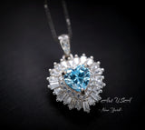 Gemstone Halo Aquamarine Heart Necklace - 18KGP & Sterling Silver - Tiny 1.5 CT Dainty Aquamarine Jewelry - March Birthstone #295