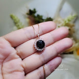 Black Onyx Necklace Rose Gold Coated Sterling Silver made, Black Gemstone Pendant Sunflower Princess Diana Style Root Chakra Healing 236
