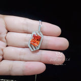 Spacecraft Style Sunstone Necklace - Rectangle Scissor Cut - 4.5 CT Orange Sunstone Pendant - White Gold coated Sterling Silver #1016