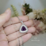 Large Genuine Trillion Amethyst Necklace, Layered 7 CT Triangle Halo Solitaire Purple, Natural Amethyst Pendant #981